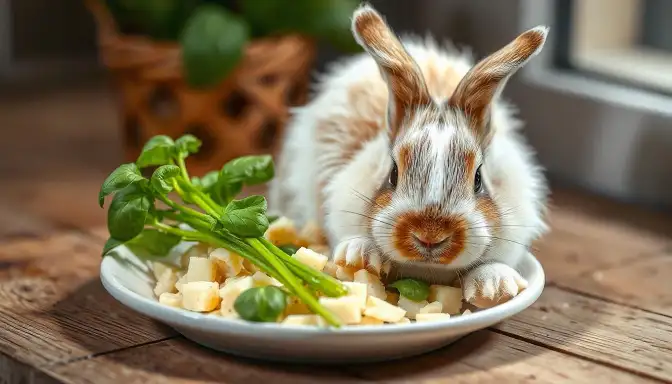 A small rabbit wearing a green headband, symbolizing the importance of digestive health in rabbits.